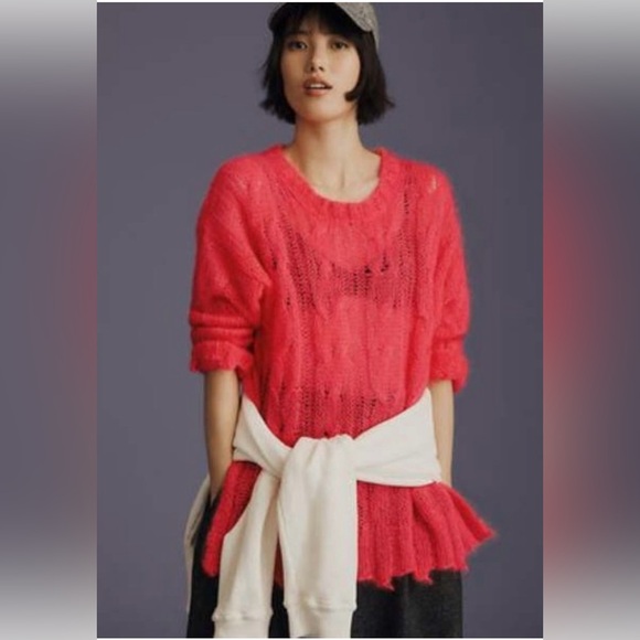 Anthropologie Sweaters - Anthropologie The Posey Stitchy
Distressed Wool Blend Open Knit Sweater